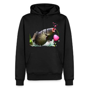Roi de la carpe - Sweat à capuche Premium bio Homme - noir - Devant - Nico (187cm)