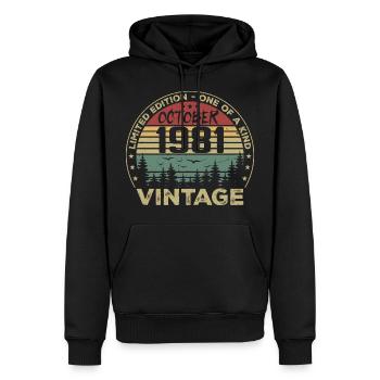 Anniversaire Millésime Fabriqué en Octobre 1981 - Sweat à capuche Premium bio Homme - noir - Devant - Nico (187cm)
