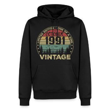 Anniversaire Millésime Fabriqué en Octobre 1991 - Sweat à capuche Premium bio Homme - noir - Devant - Nico (187cm)