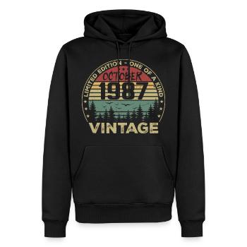 Anniversaire Millésime Fabriqué en Octobre 1987 - Sweat à capuche Premium bio Homme - noir - Devant - Nico (187cm)