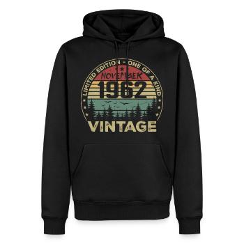 Novembre 1962 Cadeau Vintage - Né en Novembre 1962 - Sweat à capuche Premium bio Homme - noir - Devant - Nico (187cm)