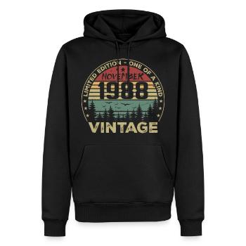 Novembre 1988 Cadeau Vintage - Né en Novembre 1988 - Sweat à capuche Premium bio Homme - noir - Devant - Nico (187cm)