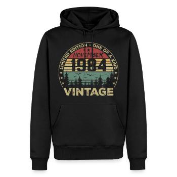 Novembre 1984 Cadeau Vintage - Né en Novembre 1984 - Sweat à capuche Premium bio Homme - noir - Devant - Nico (187cm)