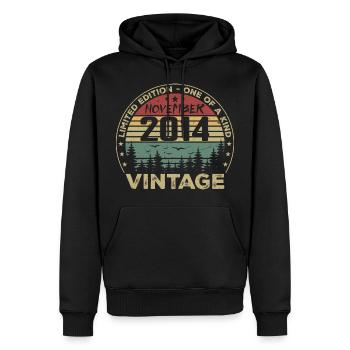 Novembre 2014 Cadeau Vintage - Né en Novembre 2014 - Sweat à capuche Premium bio Homme - noir - Devant - Nico (187cm)