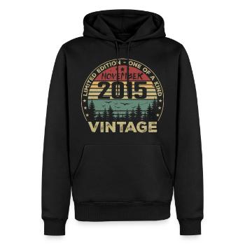 Novembre 2015 Cadeau Vintage - Né en Novembre 2015 - Sweat à capuche Premium bio Homme - noir - Devant - Nico (187cm)
