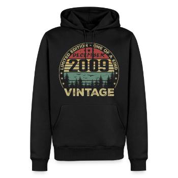 Cadeau D'anniversaire Décembre 2009 Vintage Rétro - Sweat à capuche Premium bio Homme - noir - Devant - Nico (187cm)