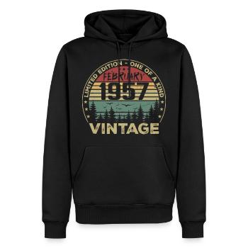 Cadeau Vintage Février 1957 Rétro Février 1957 - Sweat à capuche Premium bio Homme - noir - Devant - Nico (187cm)