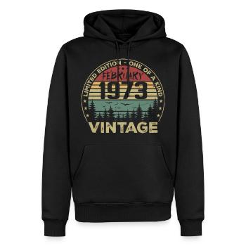 Rétro Février 1973 Cadeau Vintage Février 1973 - Sweat à capuche Premium bio Homme - noir - Devant - Nico (187cm)