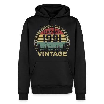 Rétro Février 1991 Cadeau Vintage Février 1991 - Sweat à capuche Premium bio Homme - noir - Devant - Nico (187cm)