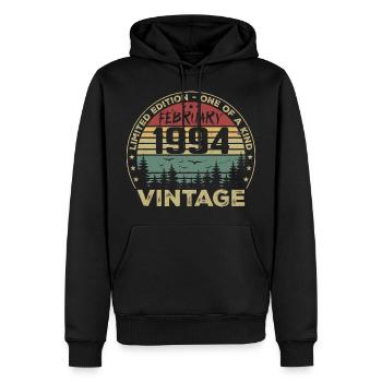 Rétro Février 1994 Cadeau Vintage Février 1994 - Sweat à capuche Premium bio Homme - noir - Devant - Nico (187cm)