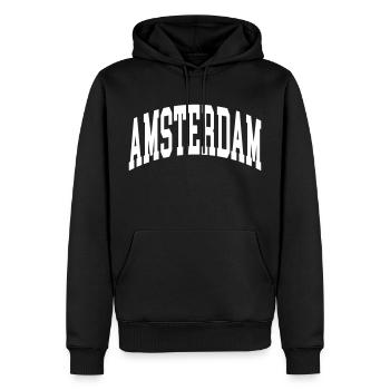 Amsterdam - Männer Premium Bio Hoodie - Schwarz - Vorne - Nico (187cm)