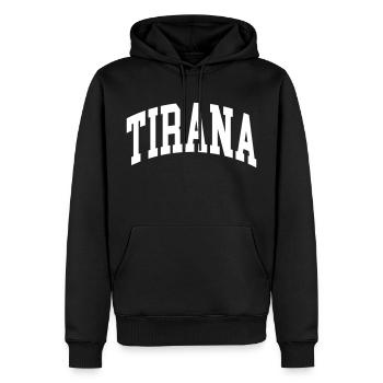 Tirana - Männer Premium Bio Hoodie - Schwarz - Vorne - Nico (187cm)