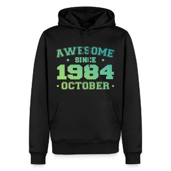 Octobre 1984 - Cadeau Anniversaire Octobre 1984 - Sweat à capuche Premium bio Homme - noir - Devant - Nico (187cm)