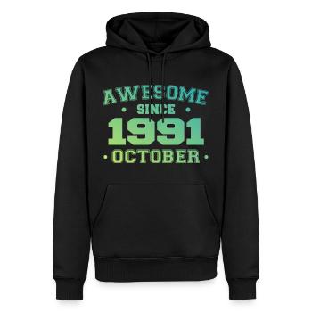 Octobre 1991 - Cadeau Anniversaire Octobre 1991 - Sweat à capuche Premium bio Homme - noir - Devant - Nico (187cm)