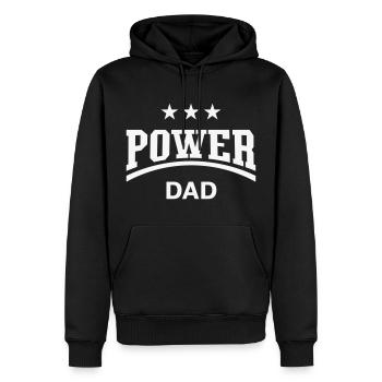 Power Dad (Papa / Papi / Vater / Vatertag / White) - Männer Premium Bio Hoodie - Schwarz - Vorne - Nico (187cm)