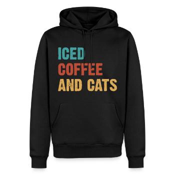 Café glacé et chats - Sweat à capuche Premium bio Homme - noir - Devant - Nico (187cm)