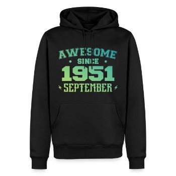 Septembre 1951 Cadeau Anniversaire Septembre 1951 - Sweat à capuche Premium bio Homme - noir - Devant - Nico (187cm)