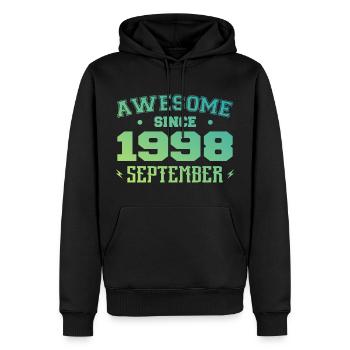 Septembre 1998 Cadeau Anniversaire Septembre 1998 - Sweat à capuche Premium bio Homme - noir - Devant - Nico (187cm)