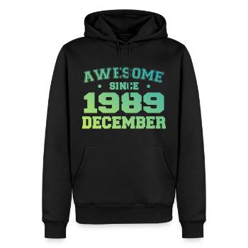 Anniversaire Décembre 1989 - Cadeau Decembre 1989 - Sweat à capuche Premium bio Homme - noir - Devant - Nico (187cm)