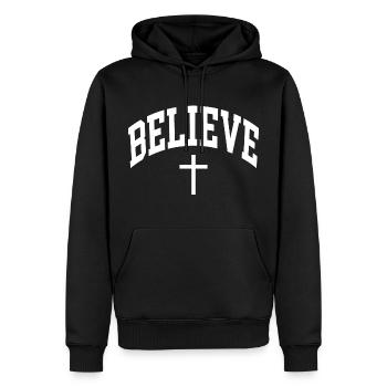 Believe - Men’s Premium Organic Hoodie - black - Front - Nico (187cm)