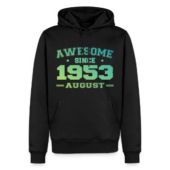 1953 Août Année Naissance Anniversaire Août 1953 - Sweat à capuche Premium bio Homme - noir - Devant - Nico (187cm)