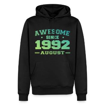 1992 Août Année Naissance Anniversaire Août 1992 - Sweat à capuche Premium bio Homme - noir - Devant - Nico (187cm)