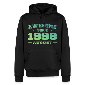 1998 Août Année Naissance Anniversaire Août 1998 - Sweat à capuche Premium bio Homme - noir - Devant - Nico (187cm)