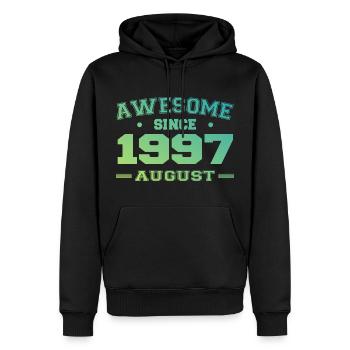 1997 Août Année Naissance Anniversaire Août 1997 - Sweat à capuche Premium bio Homme - noir - Devant - Nico (187cm)