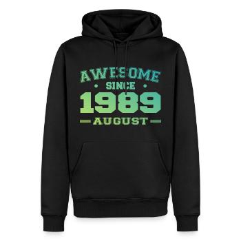 1989 Août Année Naissance Anniversaire Août 1989 - Sweat à capuche Premium bio Homme - noir - Devant - Nico (187cm)