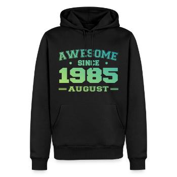 1985 Août Année Naissance Anniversaire Août 1985 - Sweat à capuche Premium bio Homme - noir - Devant - Nico (187cm)