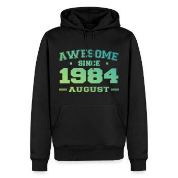 1984 Août Année Naissance Anniversaire Août 1984 - Sweat à capuche Premium bio Homme - noir - Devant - Nico (187cm)