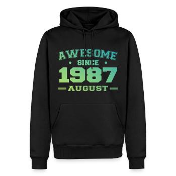 1987 Août Année Naissance Anniversaire Août 1987 - Sweat à capuche Premium bio Homme - noir - Devant - Nico (187cm)