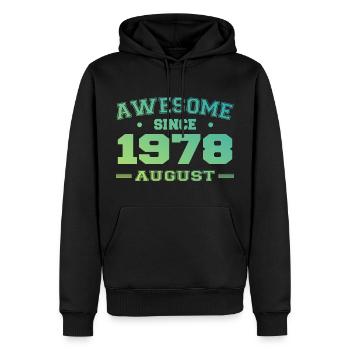 1978 Août Année Naissance Anniversaire Août 1978 - Sweat à capuche Premium bio Homme - noir - Devant - Nico (187cm)