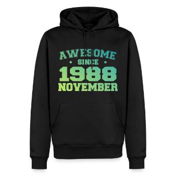 Né Novembre 1988 Cadeau Anniversaire Novembre 1988 - Sweat à capuche Premium bio Homme - noir - Devant - Nico (187cm)