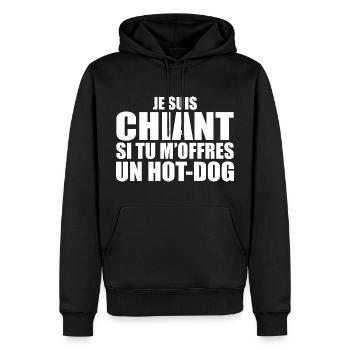 Man Who Loves It: Hot Dog. Funny Design Humor - Men’s Premium Organic Hoodie - black - Front - Nico (187cm)