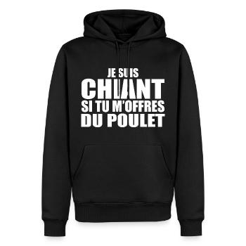 Homme qui adore : Poulet. Design Drôle Humour - Sweat à capuche Premium bio Homme - noir - Devant - Nico (187cm)