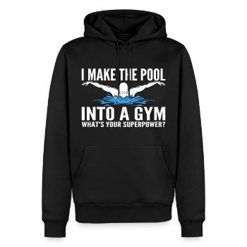 Ich mache den Pool zu einem Fitnessstudio - Lustig - Männer Premium Bio Hoodie - Schwarz - Vorne - Nico (187cm)