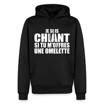 Homme qui adore : Omelette. Design Drôle Humour - Sweat à capuche Premium bio Homme - noir - Devant - Nico (187cm)