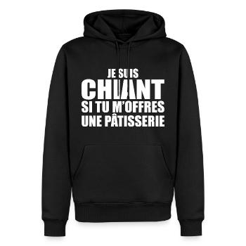 Homme qui adore : Pâtisserie. Design Drôle Humour - Sweat à capuche Premium bio Homme - noir - Devant - Nico (187cm)