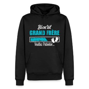 Bientôt Grand frère Cadeau Futur Grand frère - Sweat à capuche Premium bio Homme - noir - Devant - Nico (187cm)