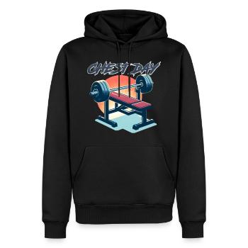 Chest Day - Pump Cover - Gym Lover - Männer Premium Bio Hoodie - Schwarz - Vorne - Nico (187cm)