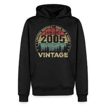 Vintage Janvier 2005 Anniversaire Janvier 2005 - Sweat à capuche Premium bio Homme - noir - Devant - Nico (187cm)