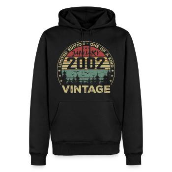 Vintage Janvier 2002 Anniversaire Janvier 2002 - Sweat à capuche Premium bio Homme - noir - Devant - Nico (187cm)