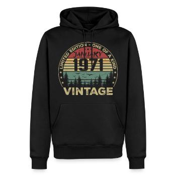 Vintage Janvier 1971 Anniversaire Janvier 1971 - Sweat à capuche Premium bio Homme - noir - Devant - Nico (187cm)