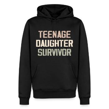 Teenage Daughter Survivor Funny Father's Day Quote - Sweat à capuche Premium bio Homme - noir - Devant - Nico (187cm)