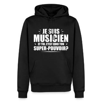 Ich bin Musiker. Was ist deine Superkraft? - Männer Premium Bio Hoodie - Schwarz - Vorne - Nico (187cm)
