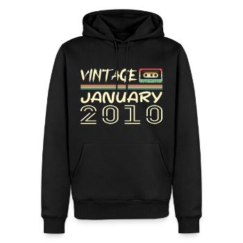 Vintage Janvier 2010 - Anniversaire Janvier 2010 - Sweat à capuche Premium bio Homme - noir - Devant - Nico (187cm)