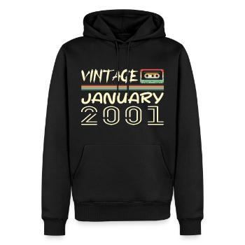 Vintage Janvier 2001 - Anniversaire Janvier 2001 - Sweat à capuche Premium bio Homme - noir - Devant - Nico (187cm)