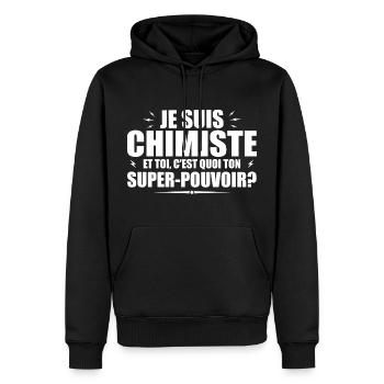 Ich bin Chemiker. Was ist deine Superkraft? - Männer Premium Bio Hoodie - Schwarz - Vorne - Nico (187cm)