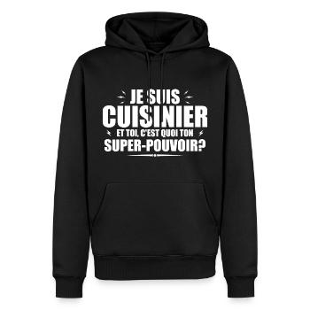 Ich bin Köchin. Was ist deine Superkraft? - Männer Premium Bio Hoodie - Schwarz - Vorne - Nico (187cm)